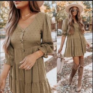 Sage green Boho mini dress